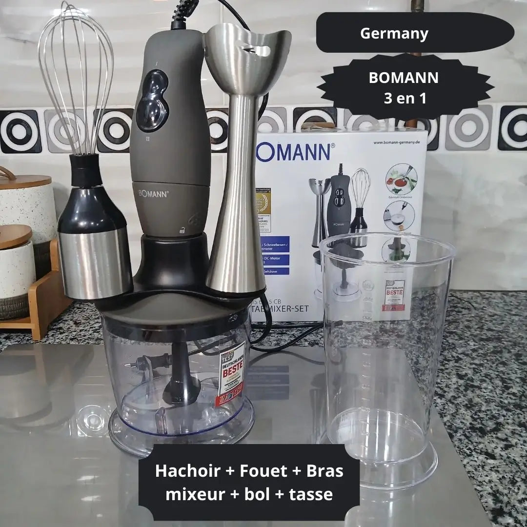 BOOMANN 3 en 1 : Hachoir/ Bras mixeur/ Fouet