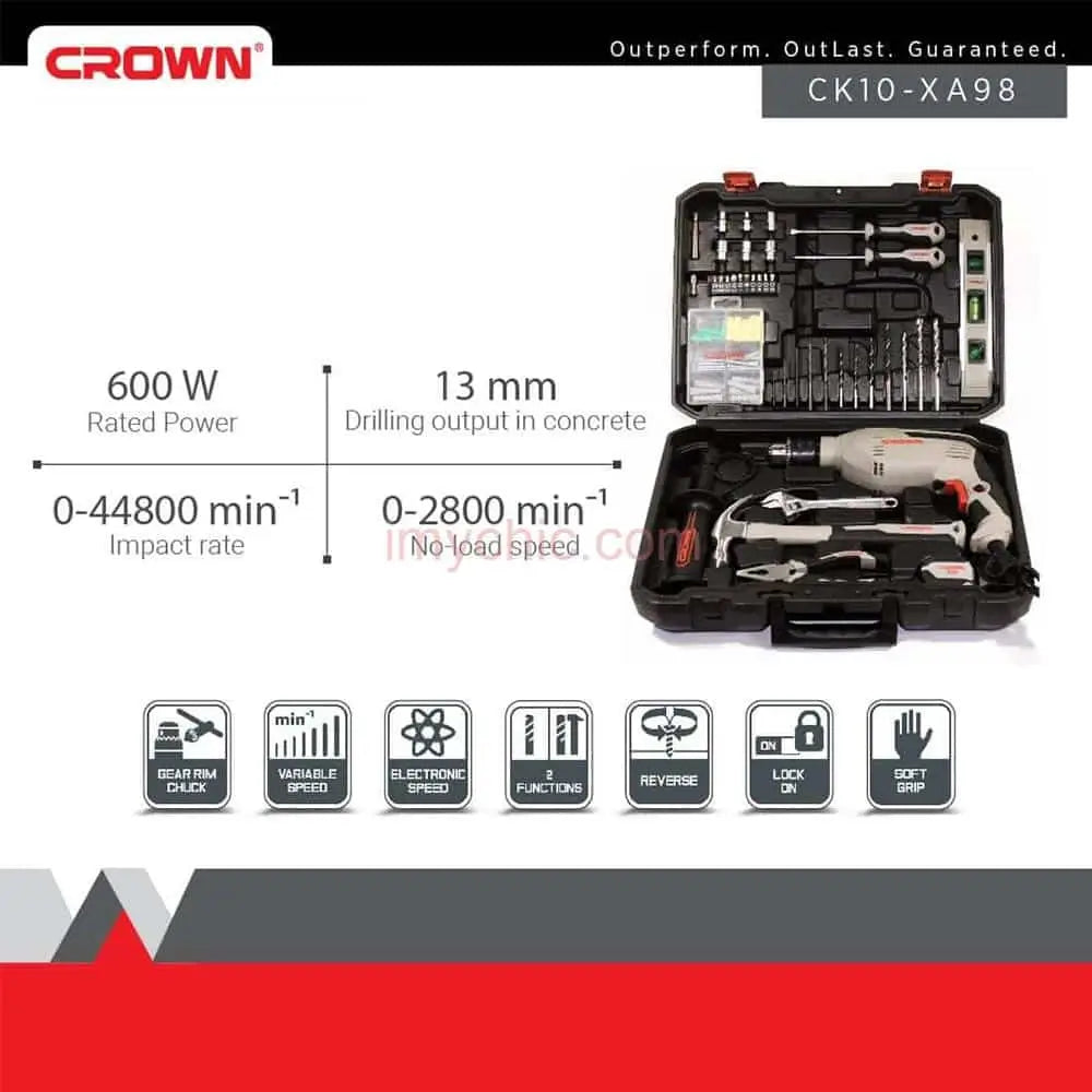 Promo fin d'année =>Perceuse 600W avec valise à outils 98pcs CROWN 11900 da